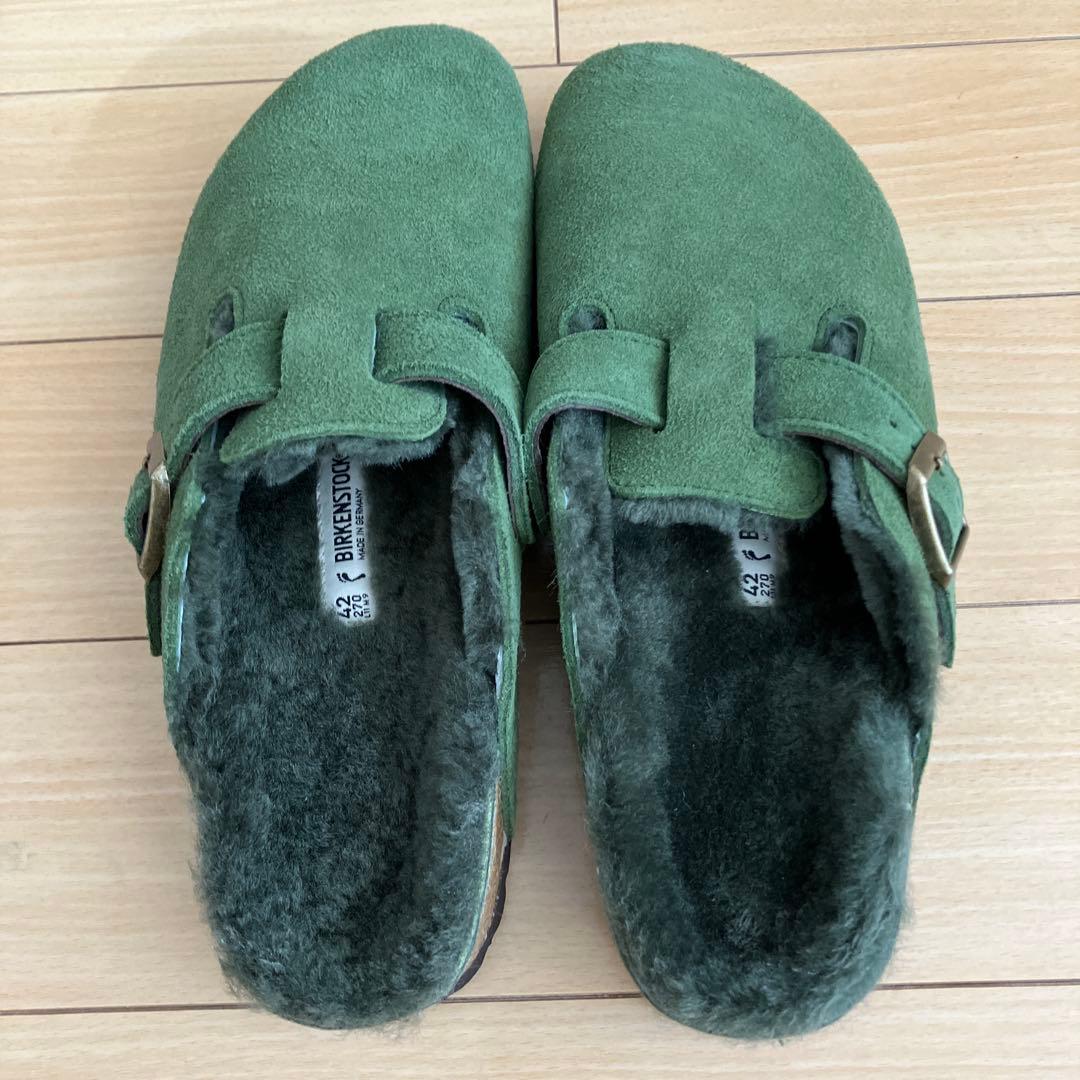 新品未使用品　ビルケンシュトック　ボストンファー　グリーン