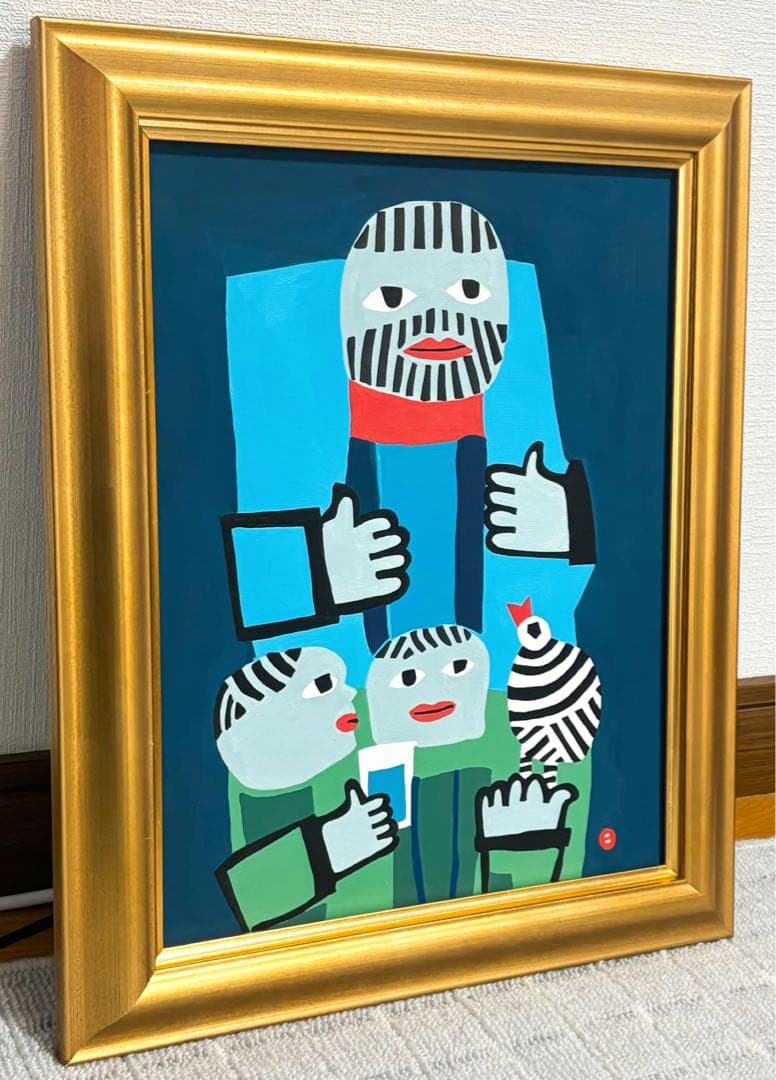 【F6号】手描き　畦地梅太郎【山の家族】 人気　代表作　サイン　落款　額縁