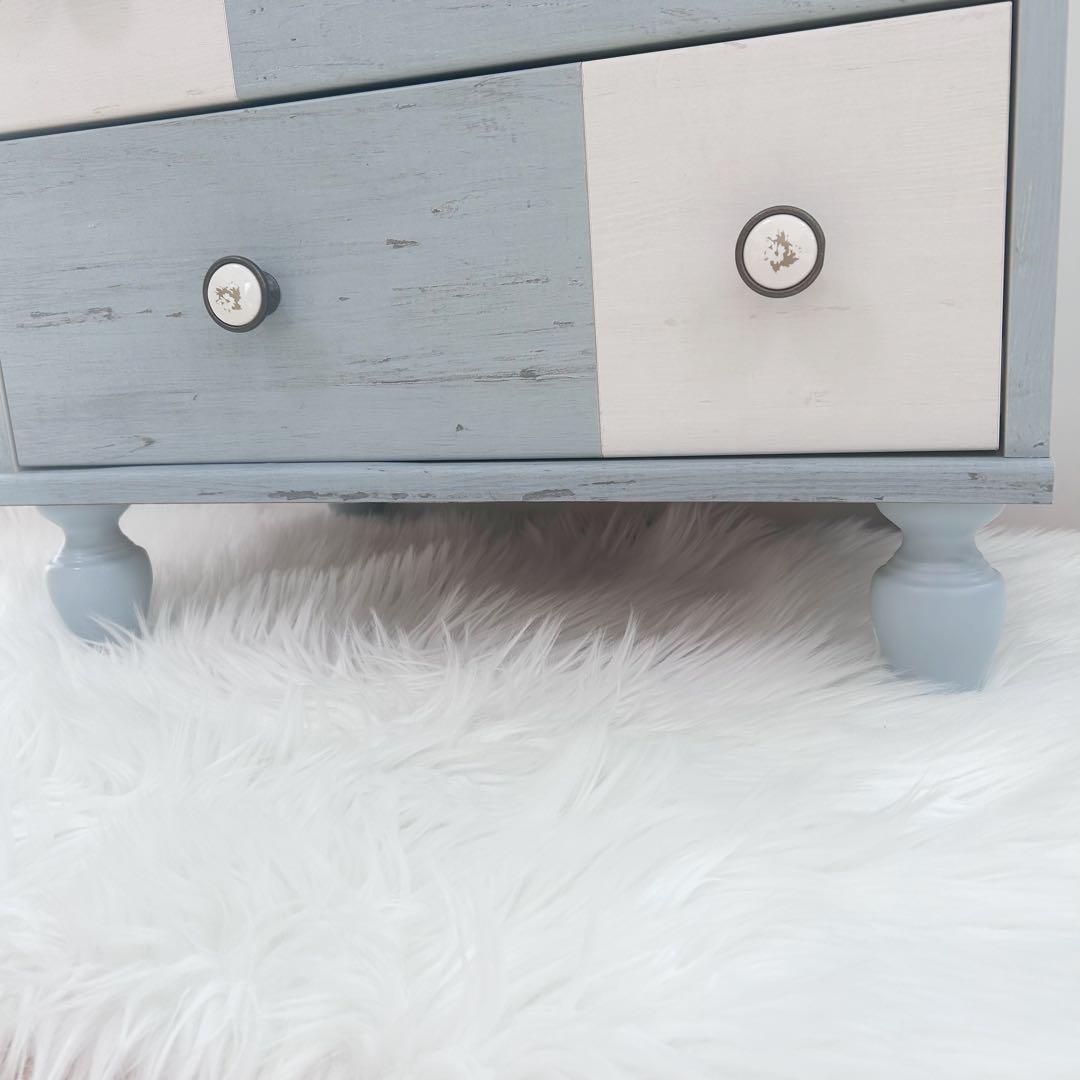 白井産業　フレンチシャビー チェスト　フレンチカントリー　ペールブルー　北欧