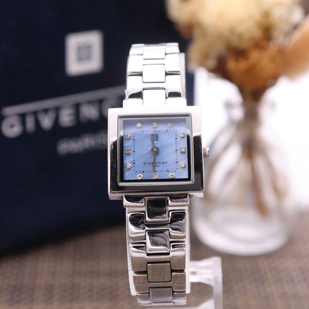 正規品【新品電池】GIVENCHY ダイヤ12P/ブルーシェル 動作良好 美品