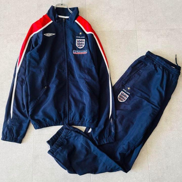 【L】90's UMBRO イングランド代表ナイロンジャージセットアップ 紺 白