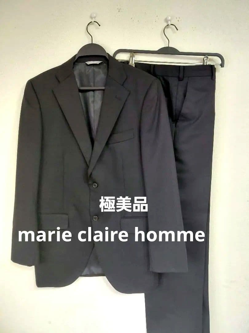 極美品　マリクレール オム スーツ セットアップ ストライプ 黒 96A7