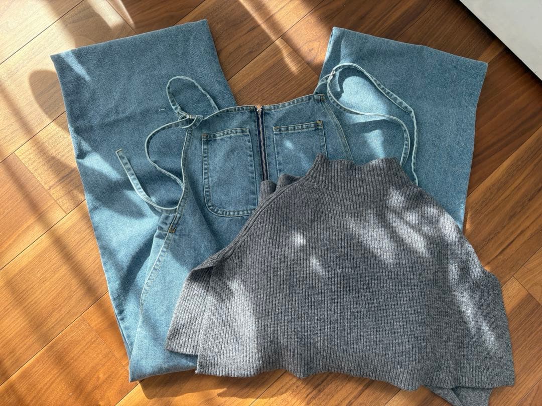 新品未使用/IAMALPHAケープアンサンブルニット+デニムサロペット