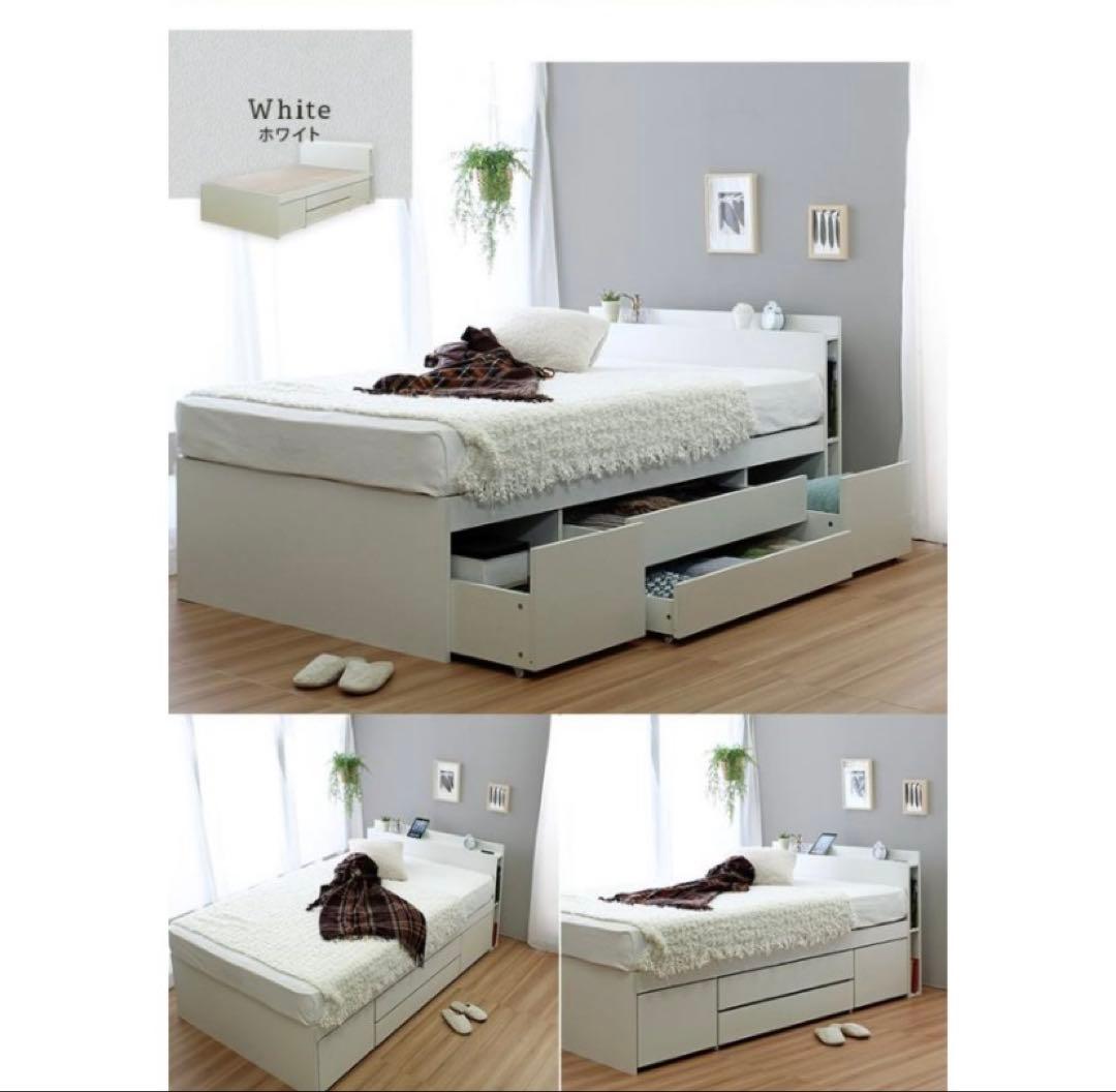 ★美品！オムニア ベッドフレーム セミダブル 引出し収納 床下収納 ホワイト★