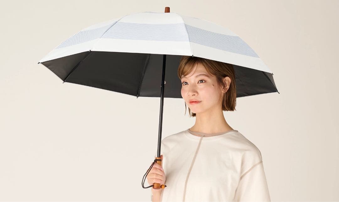 【サンバリア 100】 折りたたみ日傘 ２段折 / ボーダー ブルー