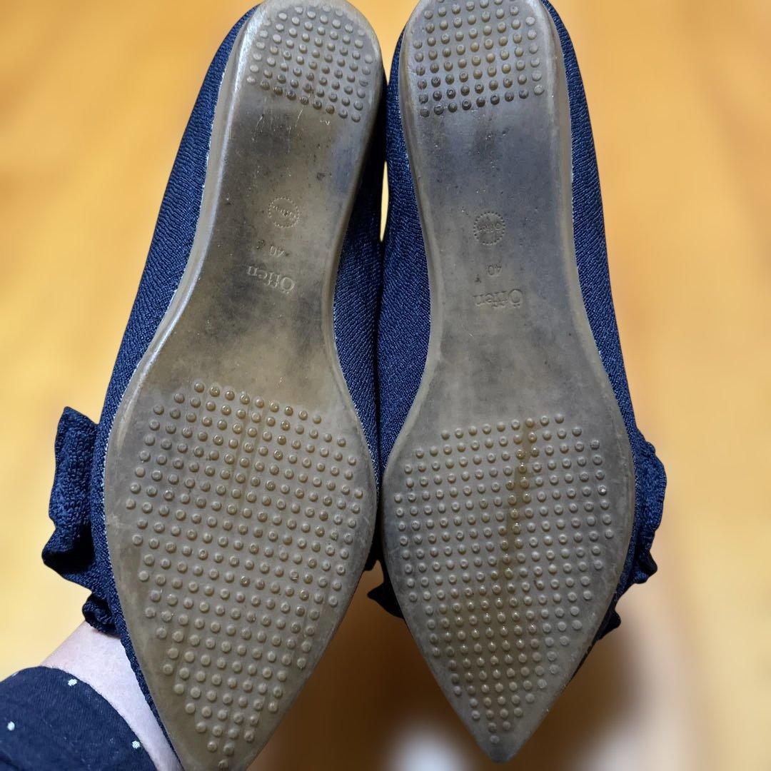 Öffen pointed-frin NAVY 40 フリルパンプスオッフェン