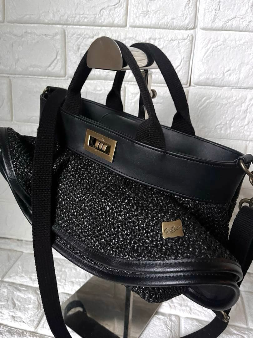 ほぼ新品 RAPTURE ラプチャー セントルーシーラフィアバッグ ミニブラック