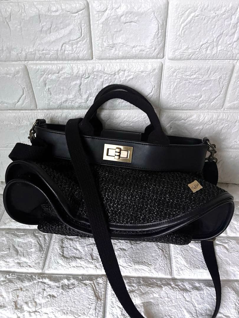 ほぼ新品 RAPTURE ラプチャー セントルーシーラフィアバッグ ミニブラック