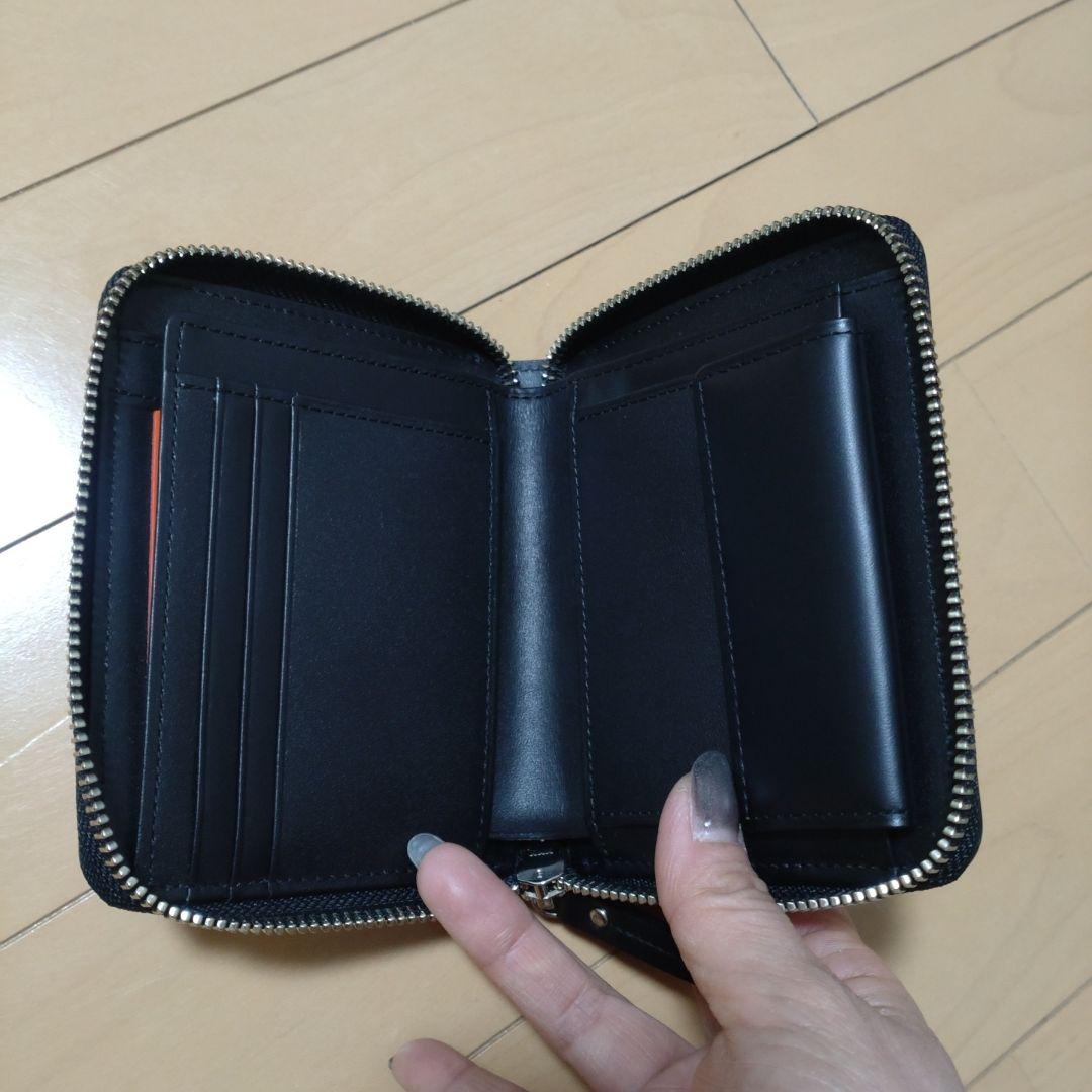 PORTER　レザー二つ折り財布 黒 レザー風 オレンジカードケース付き