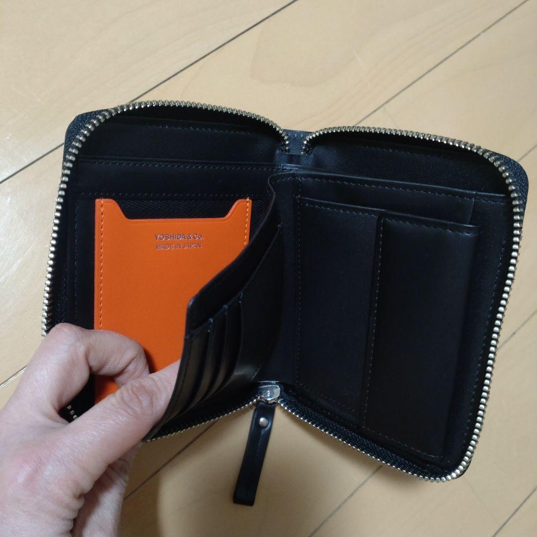 PORTER　レザー二つ折り財布 黒 レザー風 オレンジカードケース付き