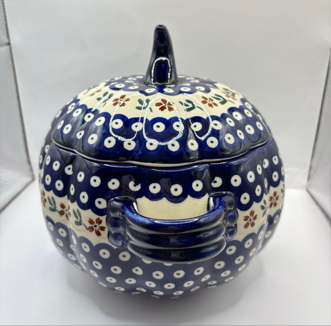 【ポーリッシュポタリー】かぼちゃ型チューリン１点とスープ皿２点の３点セット