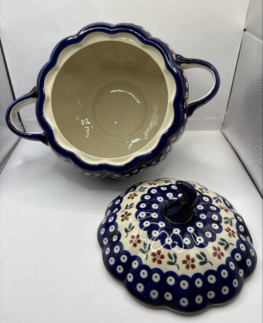 【ポーリッシュポタリー】かぼちゃ型チューリン１点とスープ皿２点の３点セット