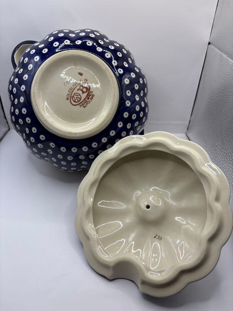 【ポーリッシュポタリー】かぼちゃ型チューリン１点とスープ皿２点の３点セット