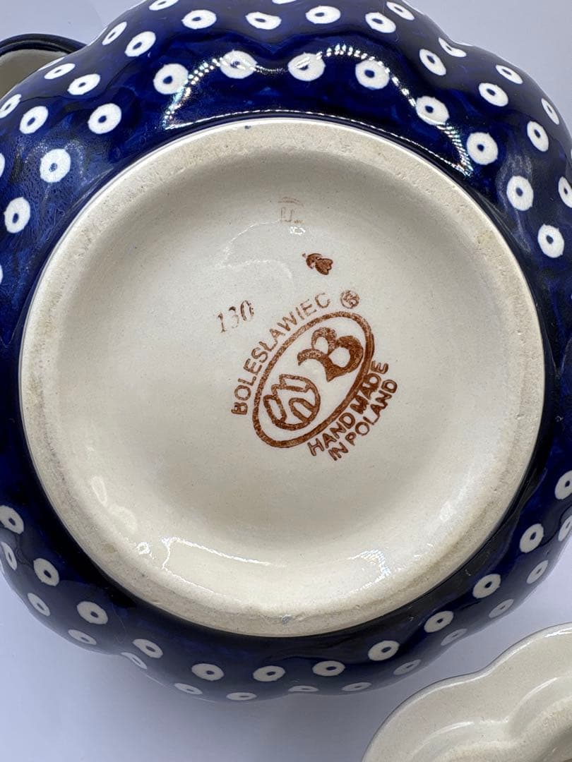 【ポーリッシュポタリー】かぼちゃ型チューリン１点とスープ皿２点の３点セット