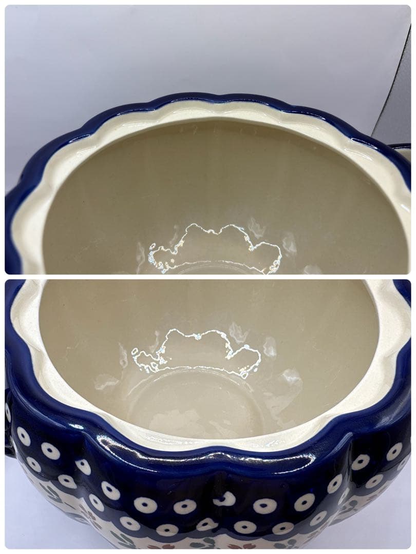 【ポーリッシュポタリー】かぼちゃ型チューリン１点とスープ皿２点の３点セット