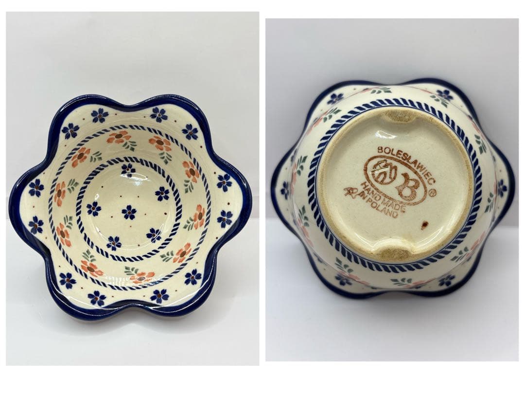 【ポーリッシュポタリー】かぼちゃ型チューリン１点とスープ皿２点の３点セット