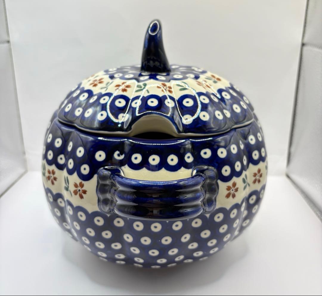 【ポーリッシュポタリー】かぼちゃ型チューリン１点とスープ皿２点の３点セット