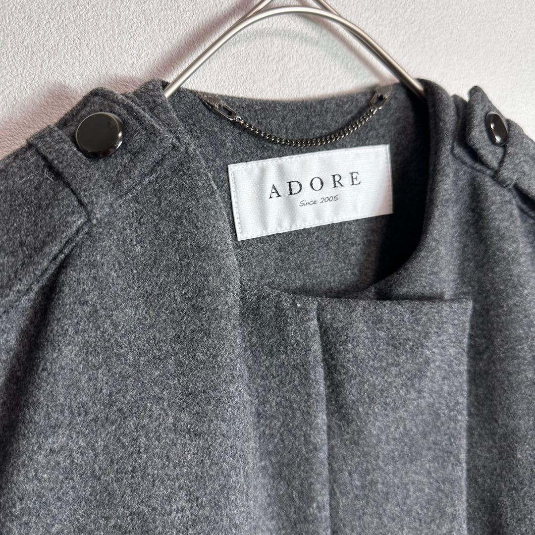 アドーア　ポンチョ　コート　グレー　エポレット　ノーカラー　ケープコート　M