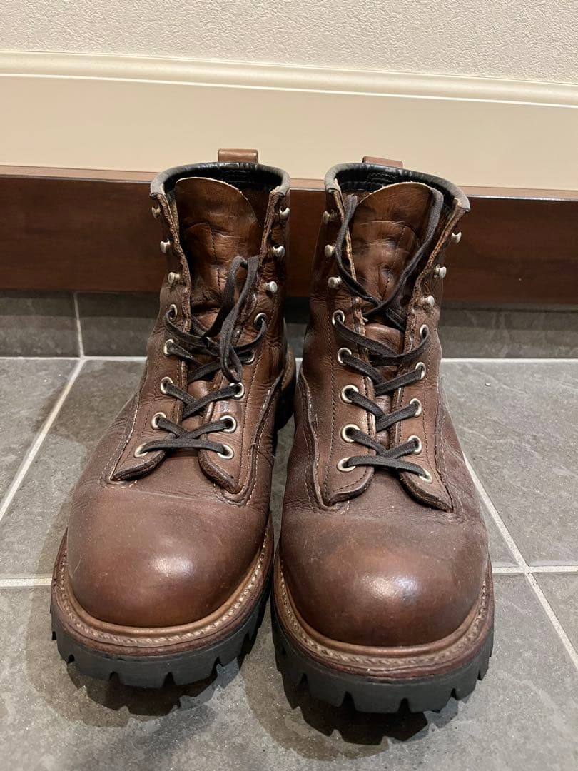 ブラウン レザー ワークブーツ ハイカット