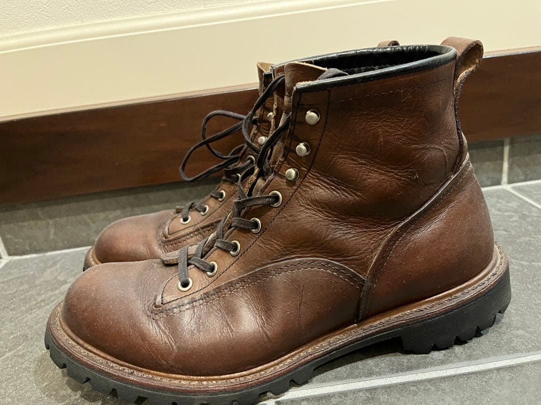 ブラウン レザー ワークブーツ ハイカット