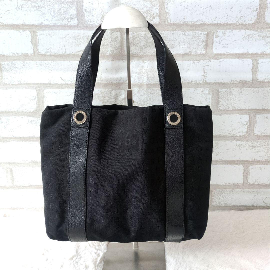 ブラックキャンバス　レザーブルガリロゴマニアトートバッグ黒 トートバッグ