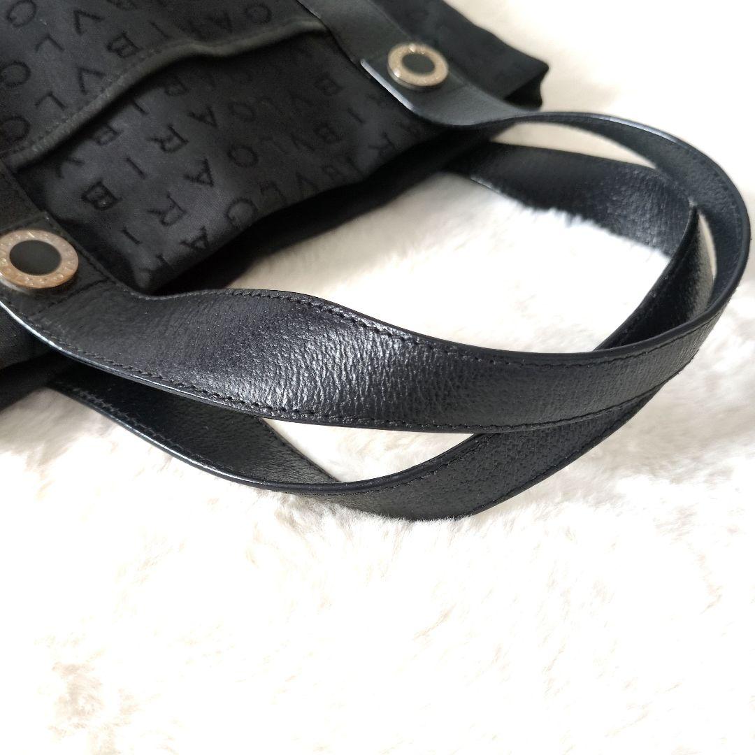 ブラックキャンバス　レザーブルガリロゴマニアトートバッグ黒 トートバッグ