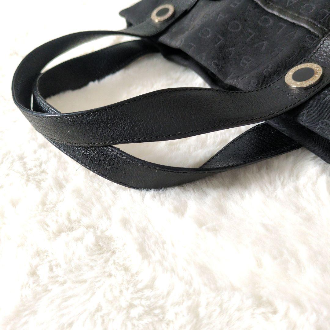 ブラックキャンバス　レザーブルガリロゴマニアトートバッグ黒 トートバッグ