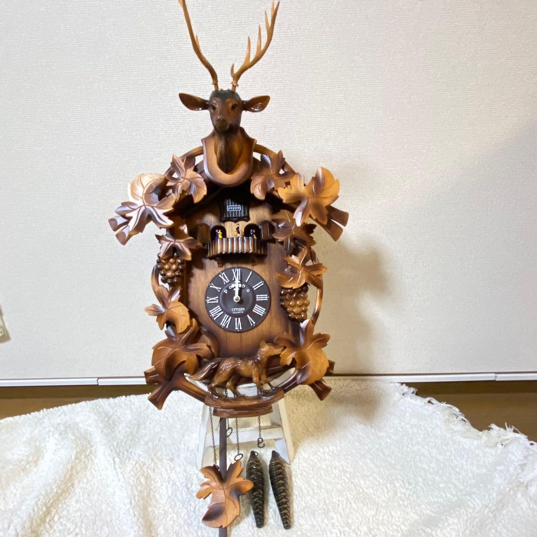 CITIZEN シチズン 壁掛け時計 鳩時計 木製 鹿 アンティーク 振り子付き