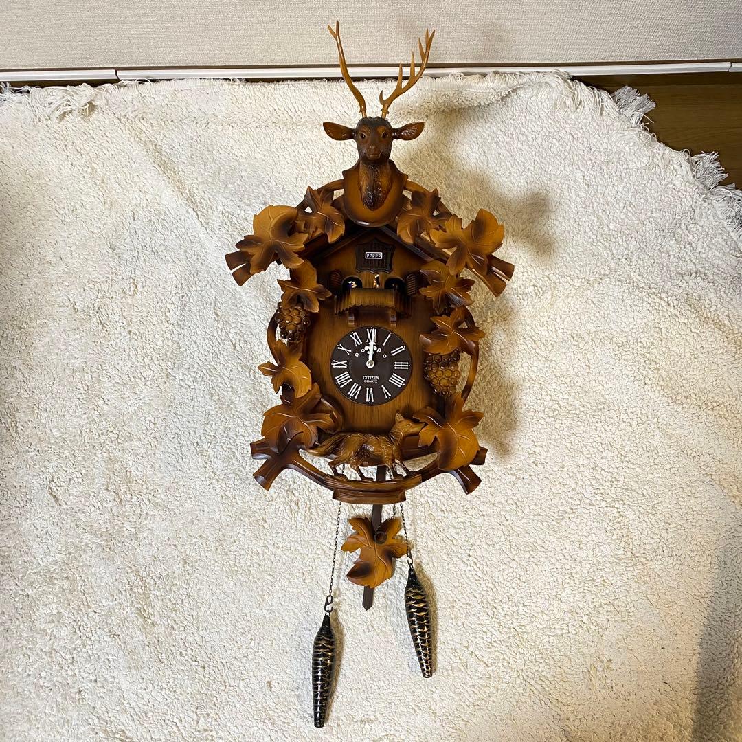 CITIZEN シチズン 壁掛け時計 鳩時計 木製 鹿 アンティーク 振り子付き
