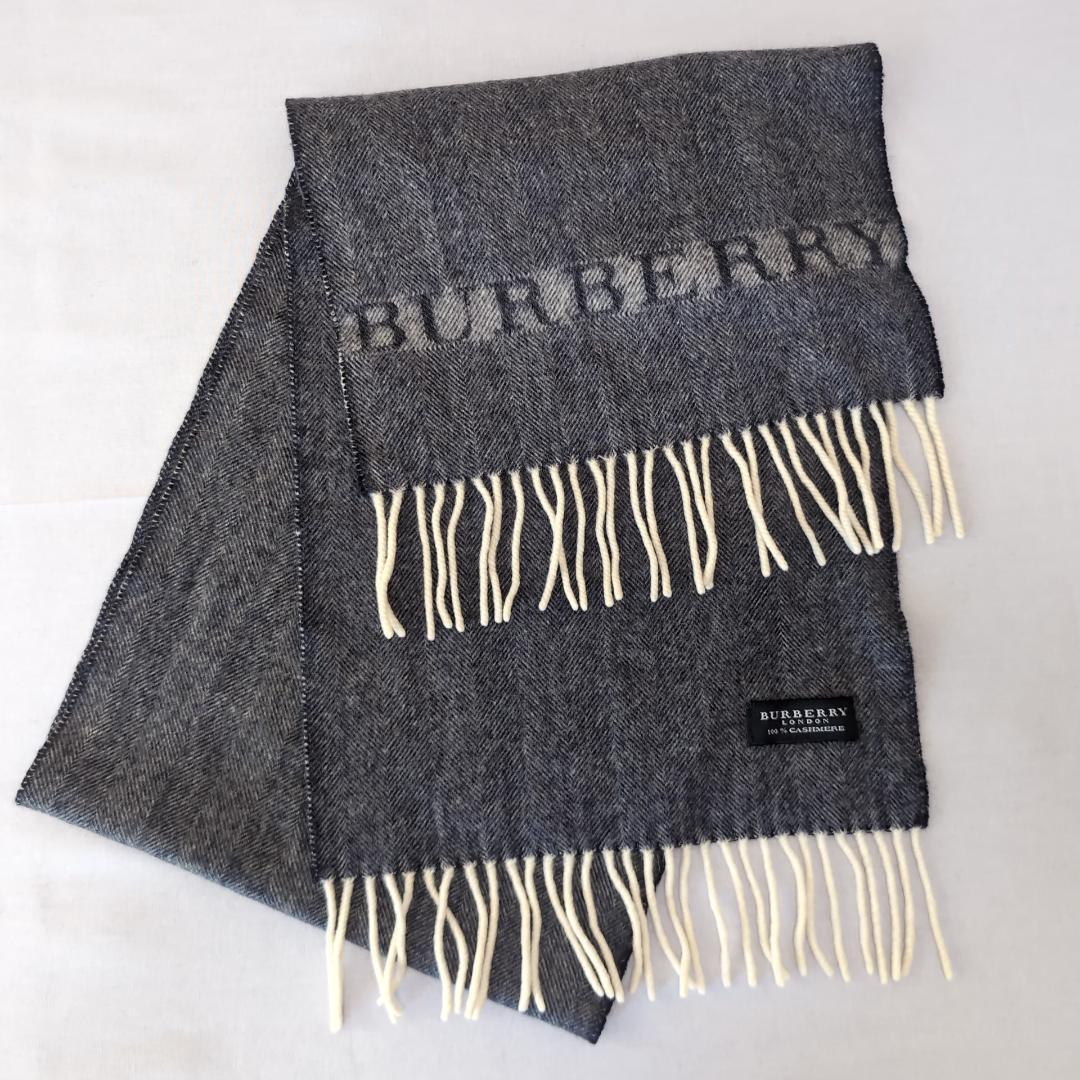 カシミヤ100% BURBERRY マフラー グレー 28×130 d130