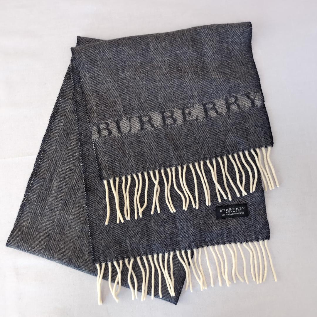 カシミヤ100% BURBERRY マフラー グレー 28×130 d130