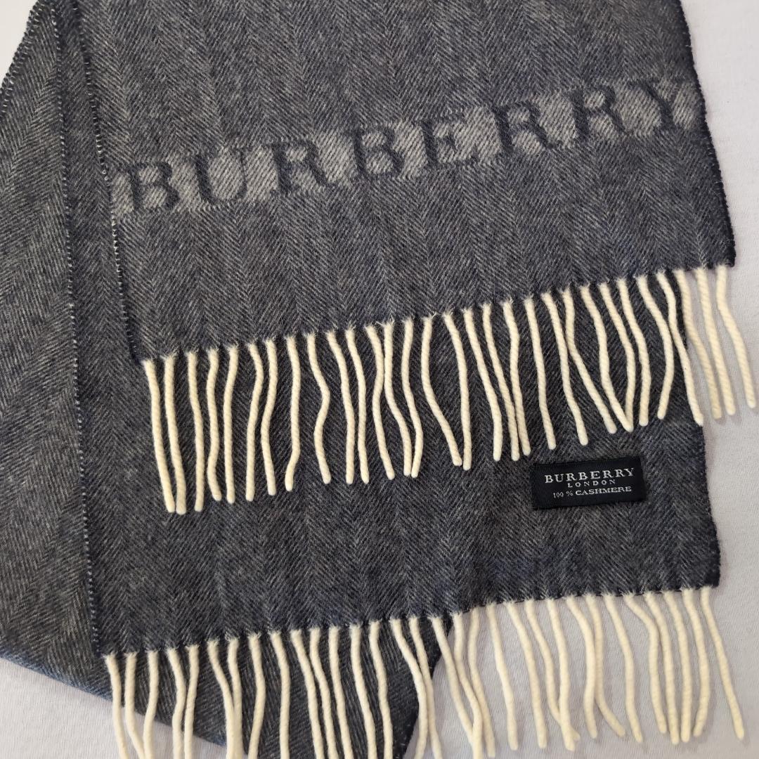 カシミヤ100% BURBERRY マフラー グレー 28×130 d130
