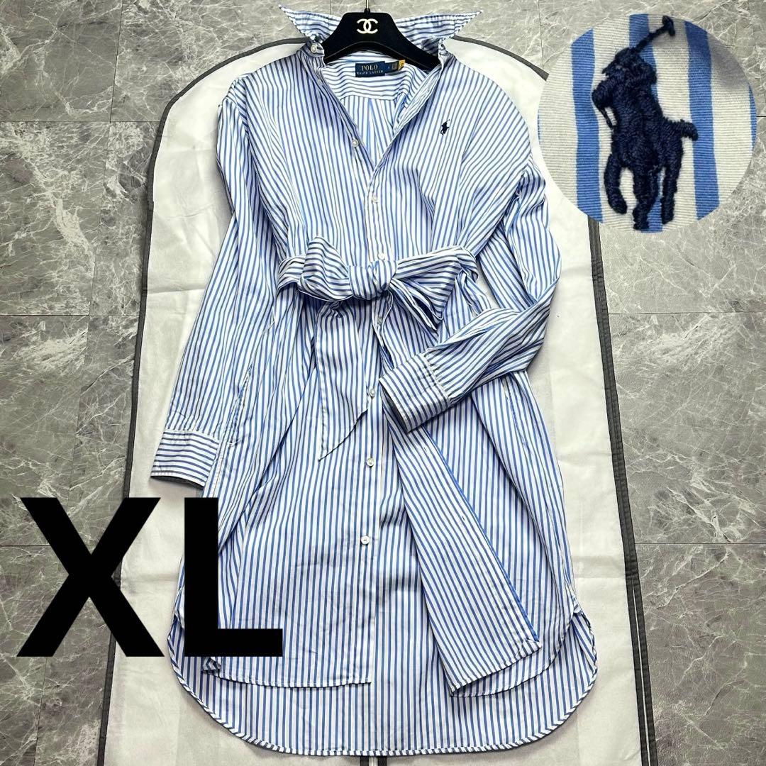 極美品♡XL ラルフローレン　ロングワンピース ベルト　ストライプ　ポニー　現行