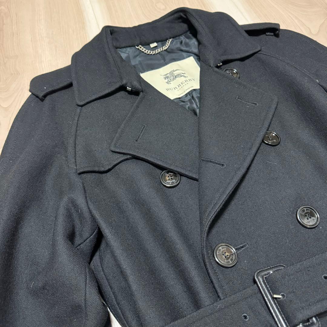 美品 バーバリーロンドン 最高級 裏地チェック ブラック ウールコート