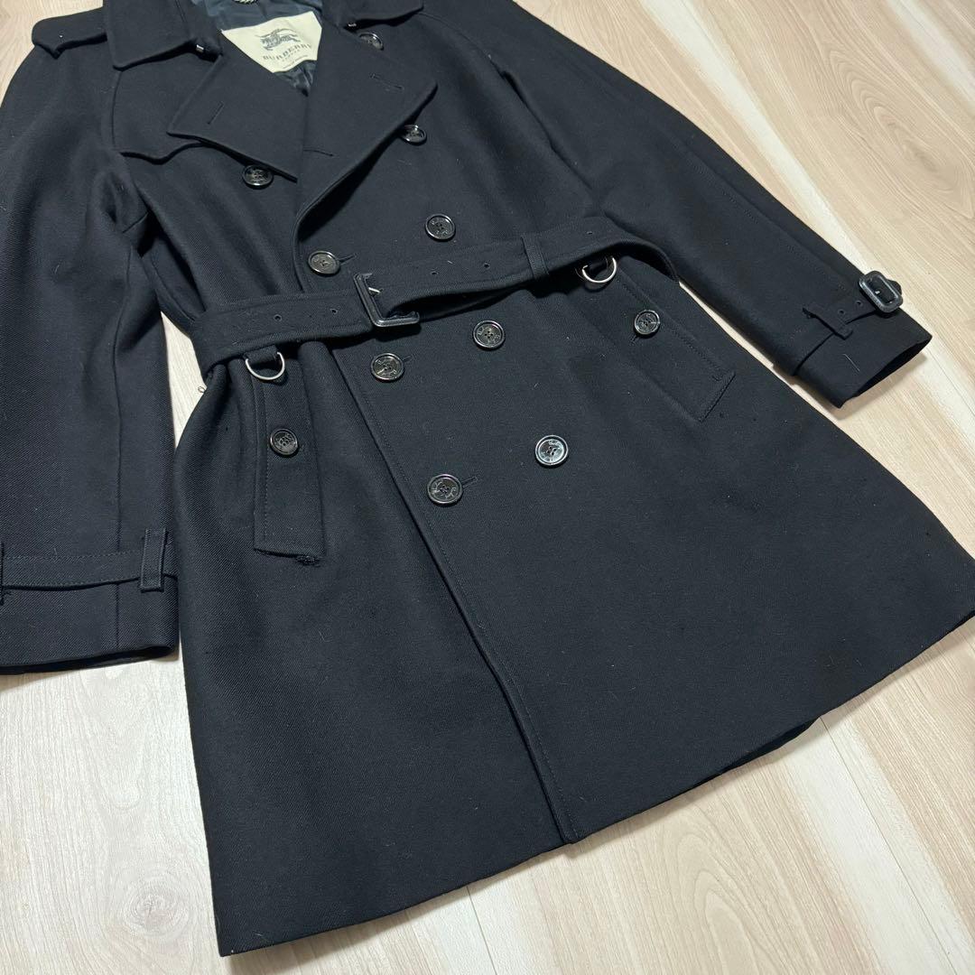 美品 バーバリーロンドン 最高級 裏地チェック ブラック ウールコート