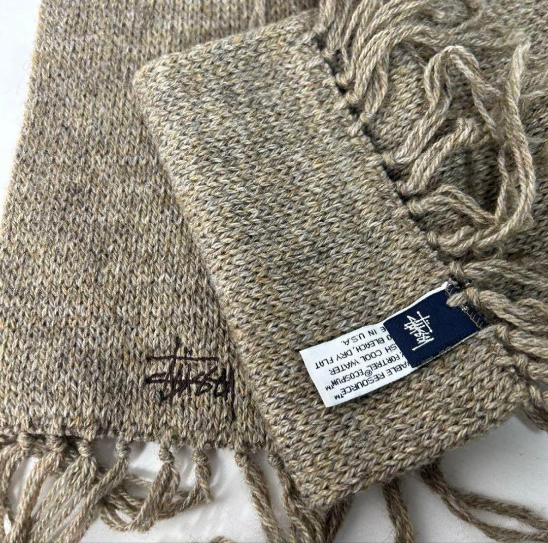 90s 紺タグ Stussy ブラウン マフラー ウール