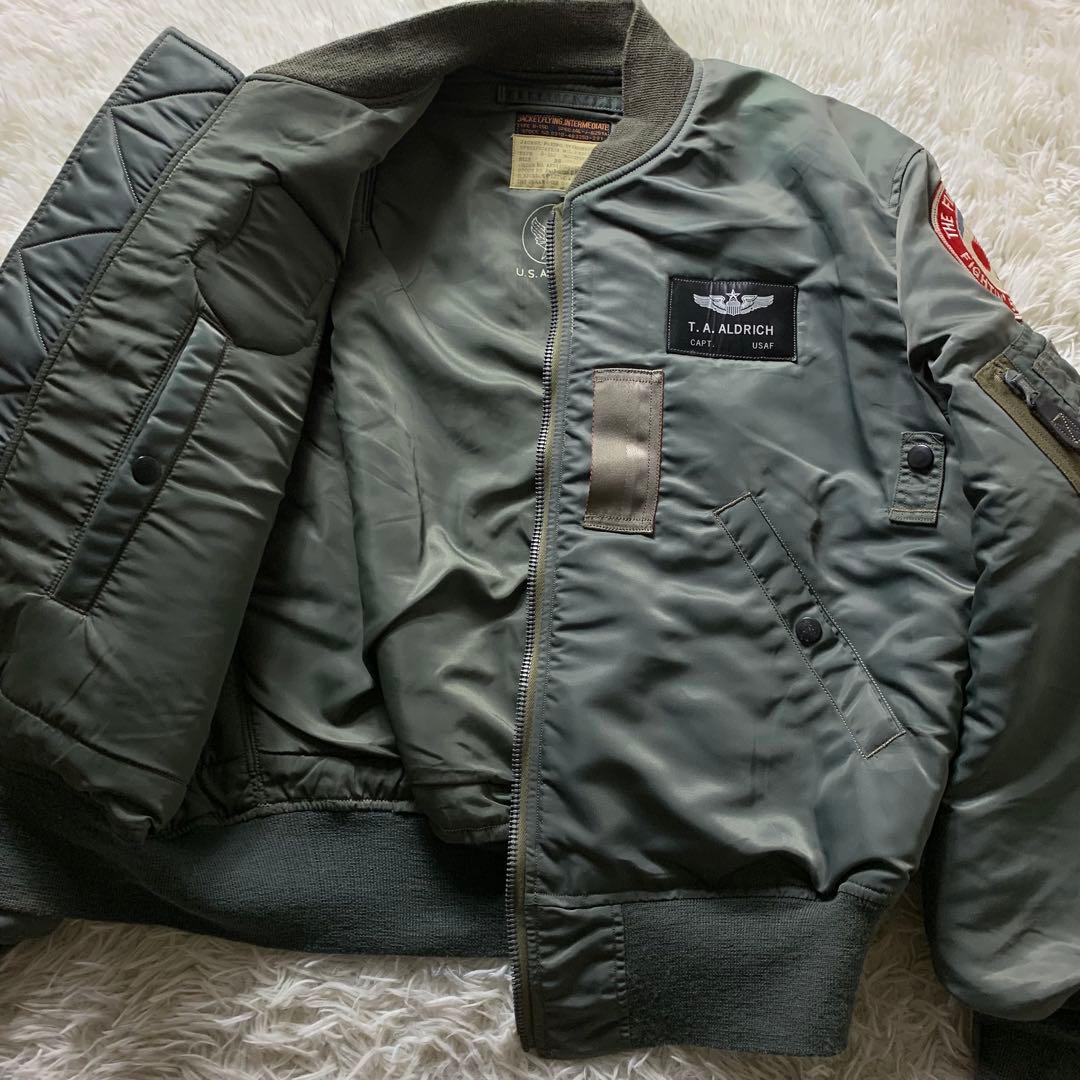美品■バズリクソンズ フライトジャケット B-15D ワッペン　グリーン　38