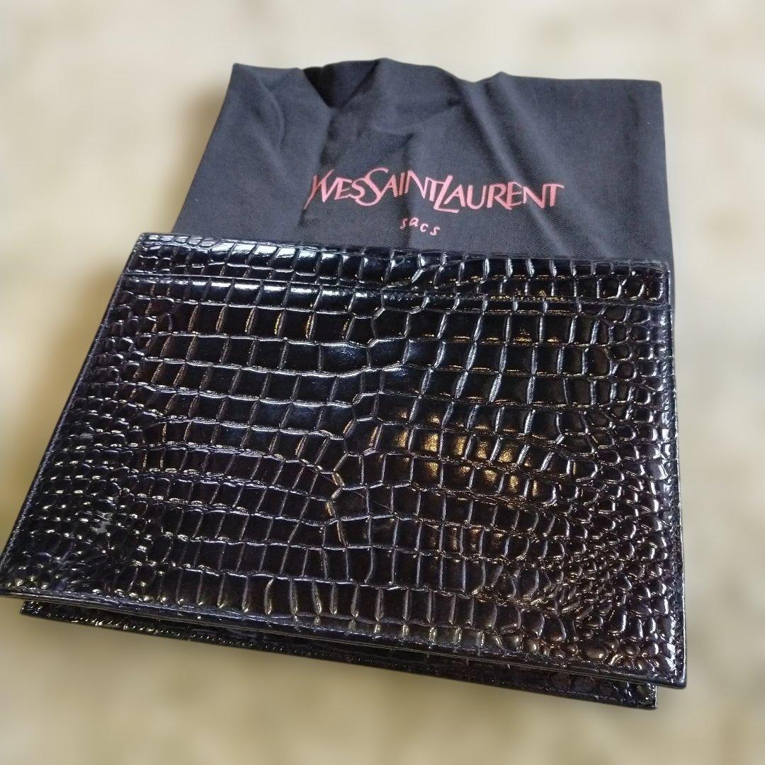 美品Yves Saint Laurent クロコ型押し クラッチバッグ オールド