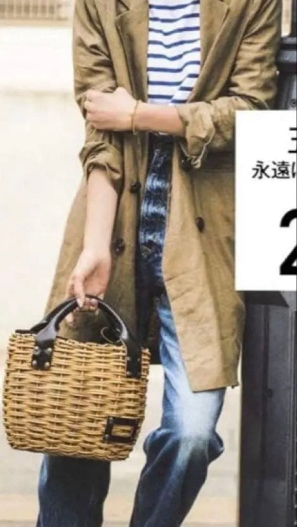 美品エバゴス ebagos＊2本編みバッグ＊ラビットファー被せ付き