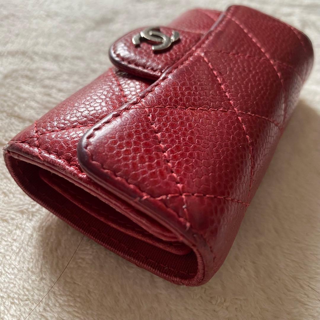 CHANEL レザー キーケース　シャネル　赤　キャビアスキン　マトラッセ