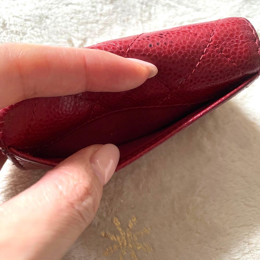 CHANEL レザー キーケース　シャネル　赤　キャビアスキン　マトラッセ