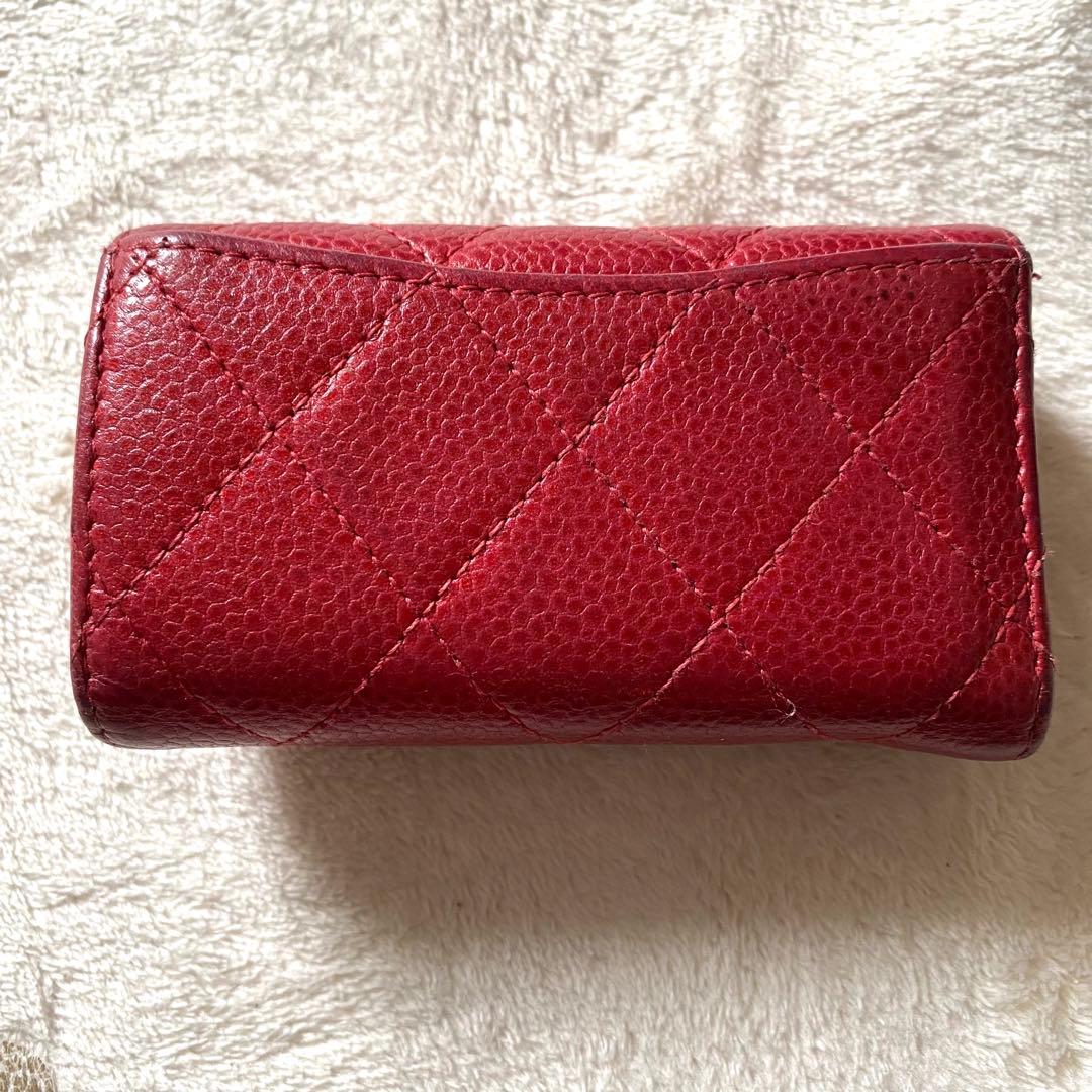 CHANEL レザー キーケース　シャネル　赤　キャビアスキン　マトラッセ
