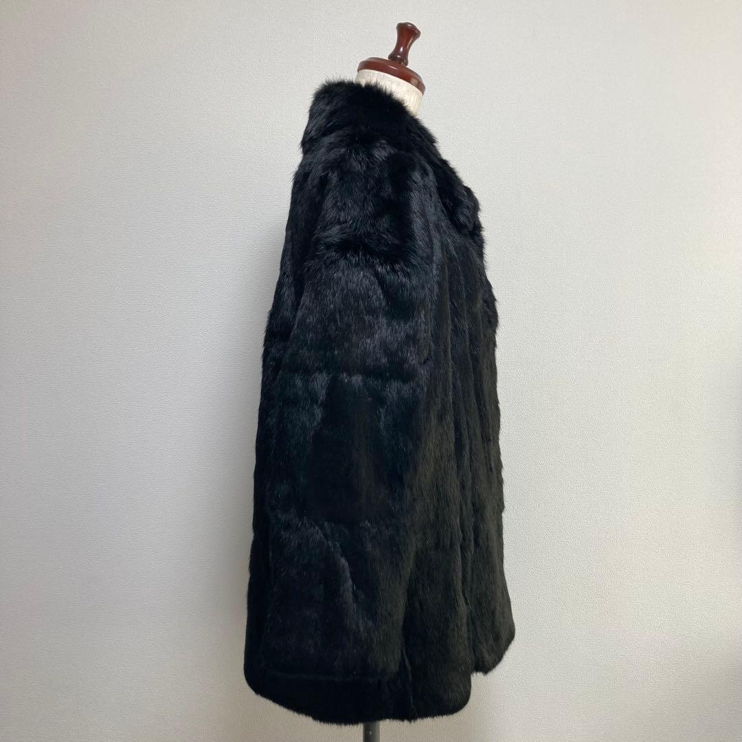 肉厚◎美品✨ブラックミンク 本毛皮 ミンクファーコート 貂 着丈76cm 黒