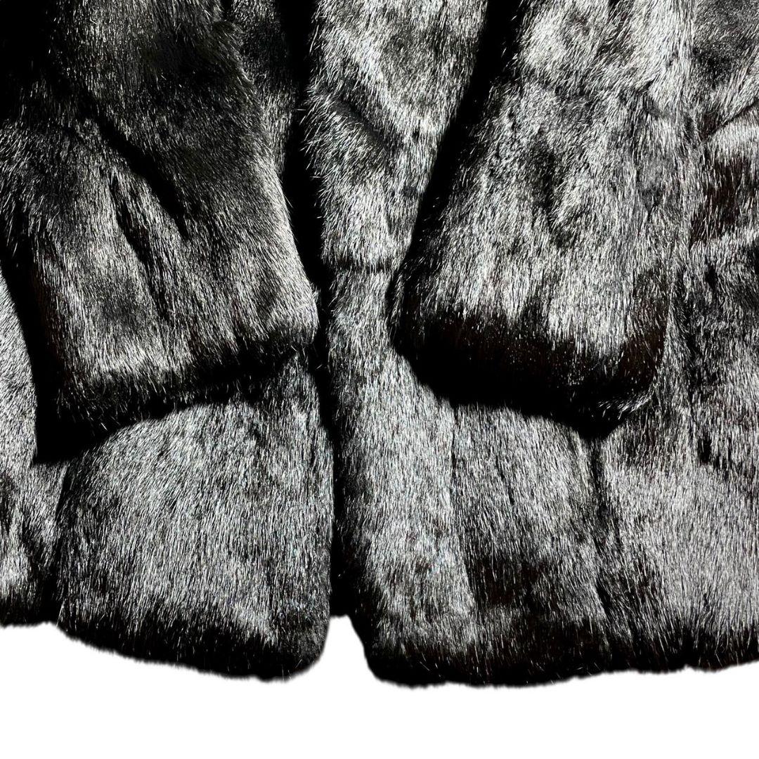 肉厚◎美品✨ブラックミンク 本毛皮 ミンクファーコート 貂 着丈76cm 黒