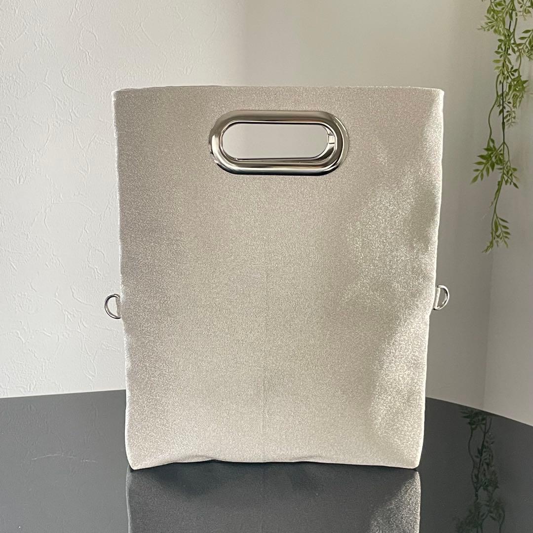 帯帯リメイク3wayバッグ　和装バッグ　シルバーと紫の蜀江文　チェーン付