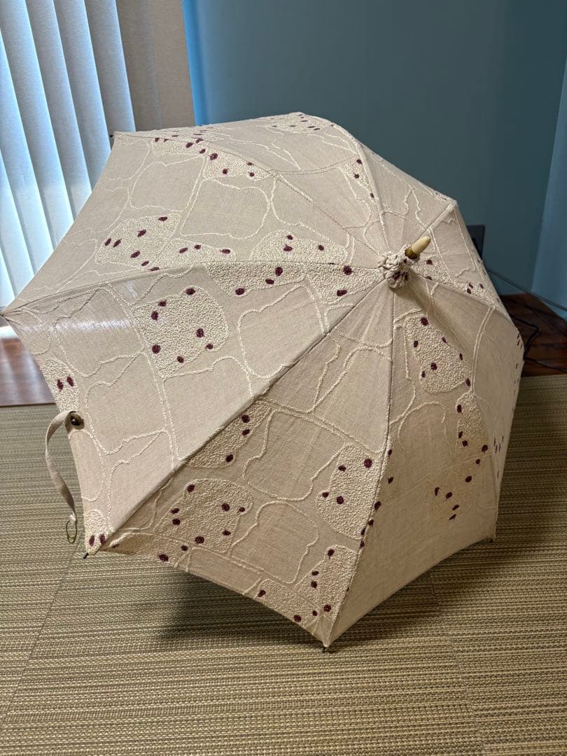 イイダ傘店　日傘　ぶどうパン柄　刺繍　シミ・カケあり