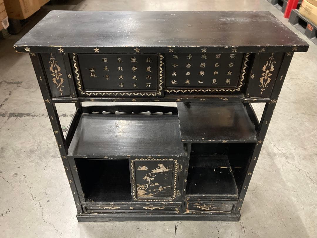 アンティーク 中国詩歌 螺鈿 茶棚 茶箪笥 飾り棚 インテリア 年代物 当時物