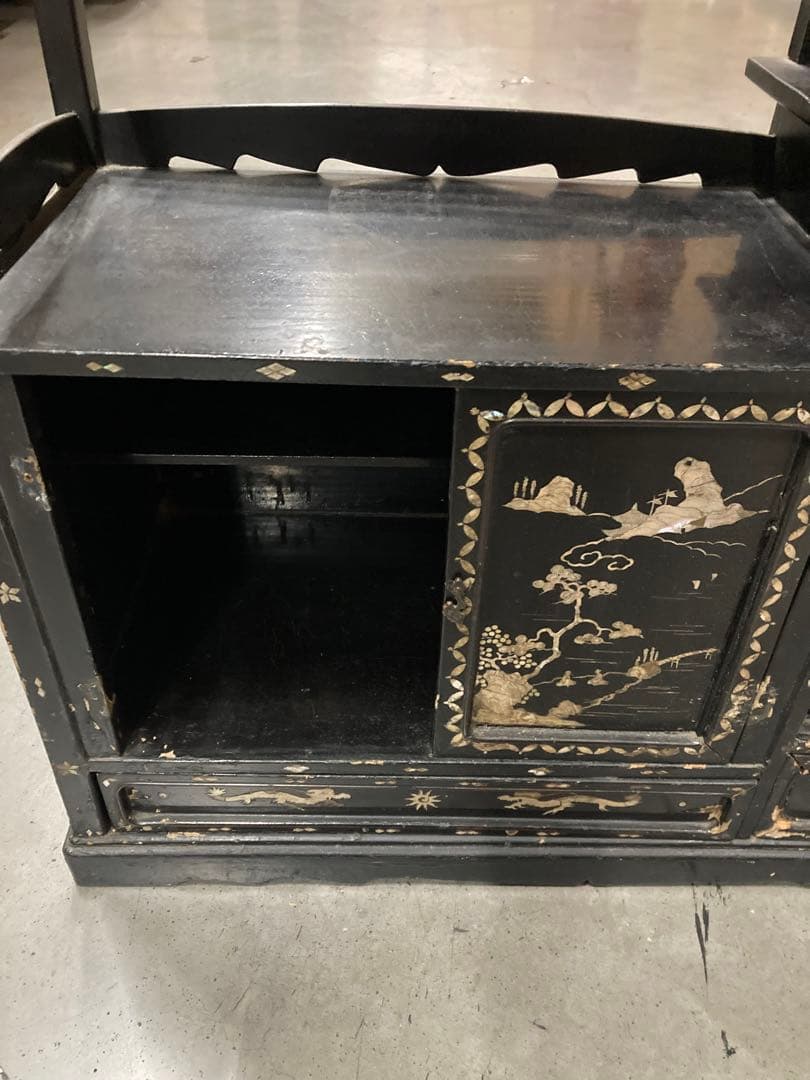 アンティーク 中国詩歌 螺鈿 茶棚 茶箪笥 飾り棚 インテリア 年代物 当時物