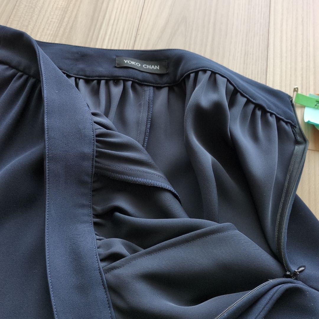 ヨーコチャン ハイウェストギャザーパンツ 36 ネイビー