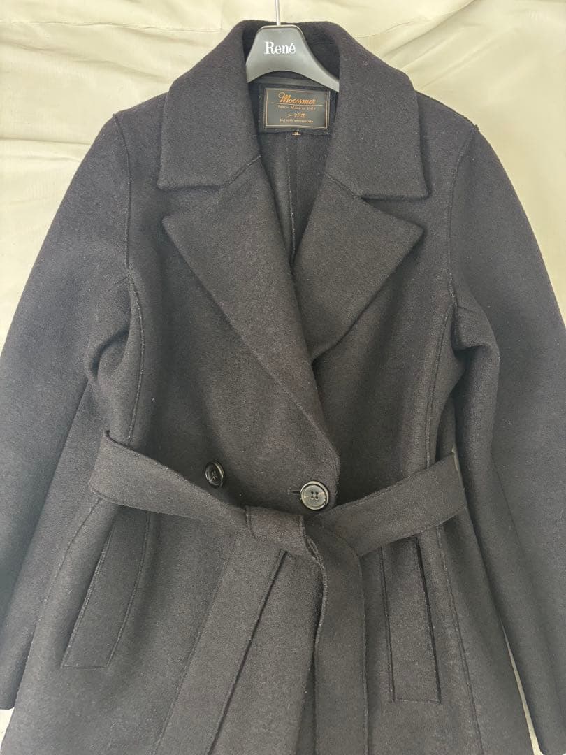 希少 23区 Moessmer ダブルチェスターコート ベルト リバー M 黒